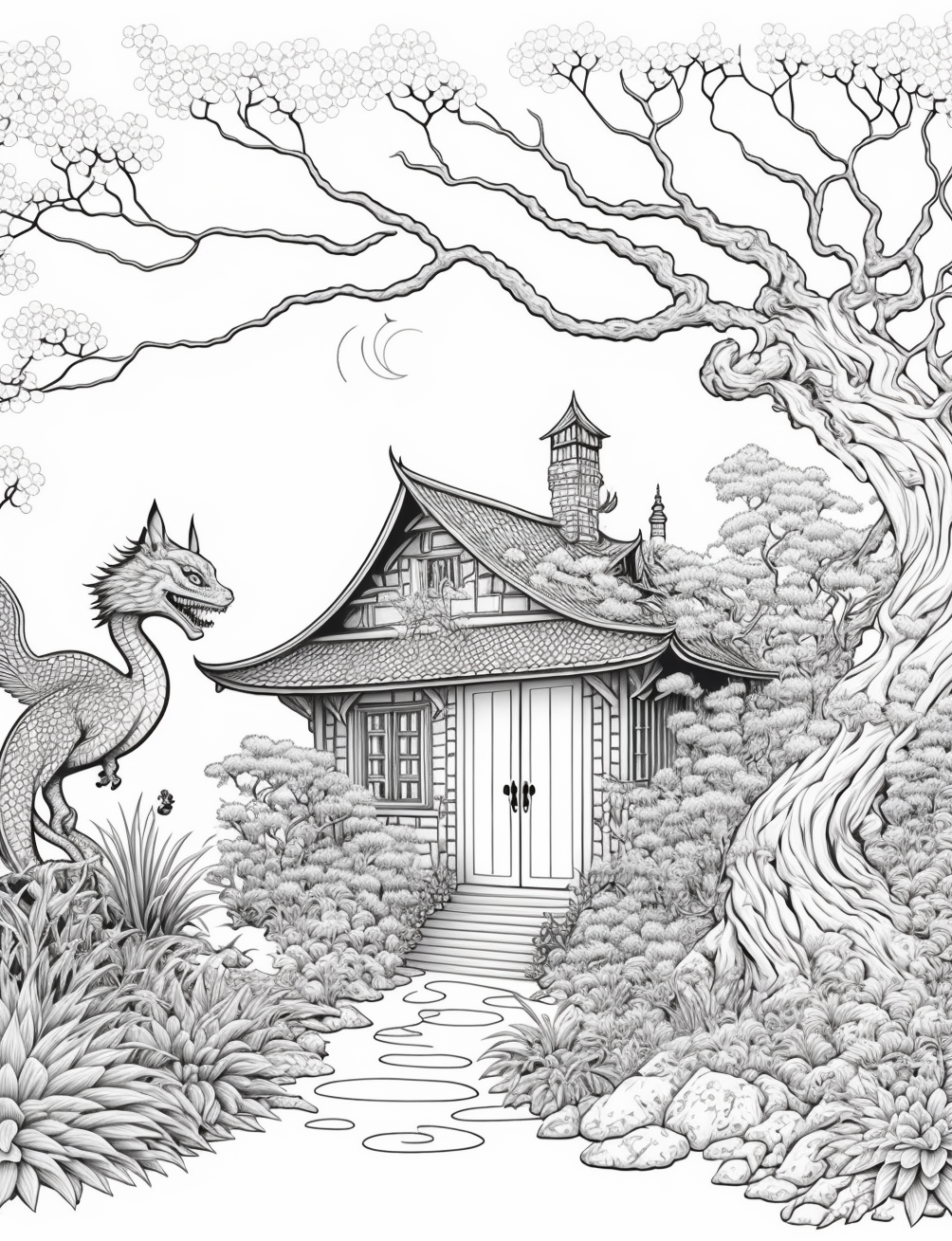 Japon Evi Çizimi - Siyah Beyaz - Boyama Kitabı
