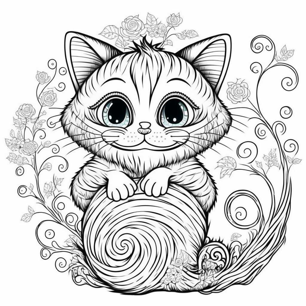 Sevimli Kedi Çizimi - Siyah Beyaz - Boyama Kitabı